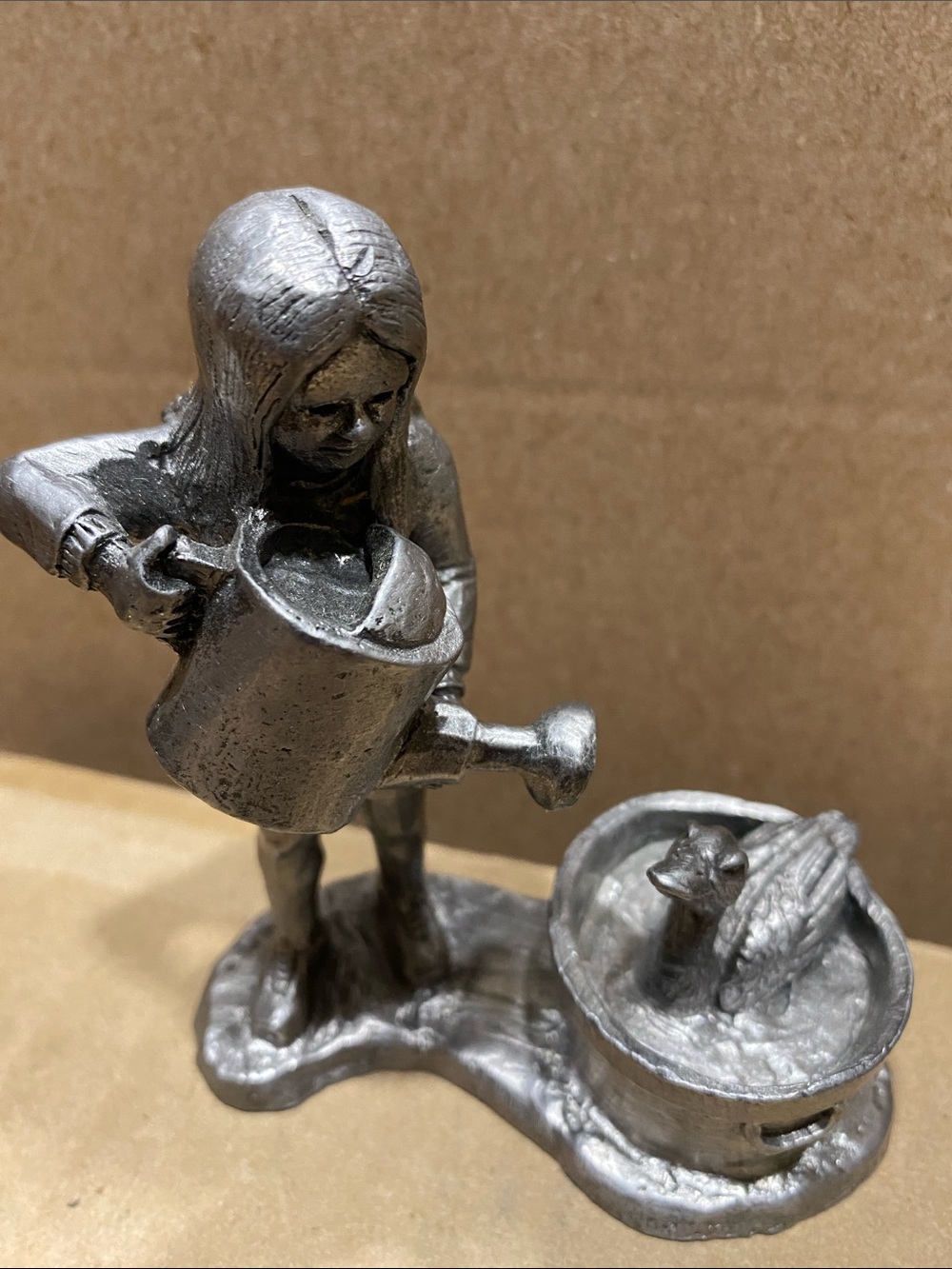 Vintage Michael Ricker Pewter Virginia Girl and Duck Figure 1983 Signed #402